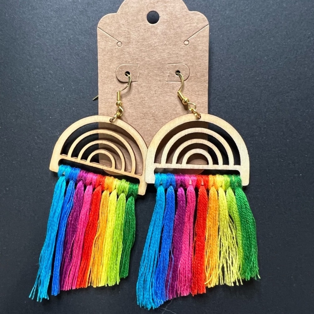 016 Custom handmade rainbow macrame earrings